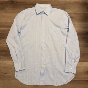 Brioni Men's Luxury Blue White Stripe Dress Shirt XL 44 17.5 Made in Italy EUC